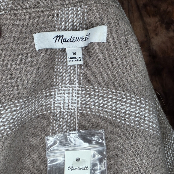 Madewell Kentwood Shirt Jacket Shacket Windowpane Flannel Tan Cream M - Picture 9 of 12